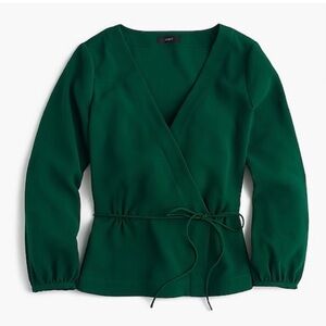 J.Crew Drapey Crepe Faux-Wrap Green Top Size 10